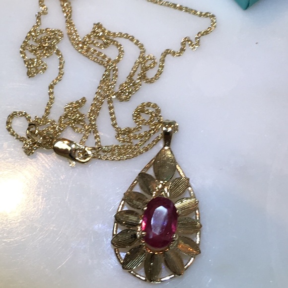 VINTAGE 14K RUBY PENDANT $ CHAIN - Picture 7 of 13
